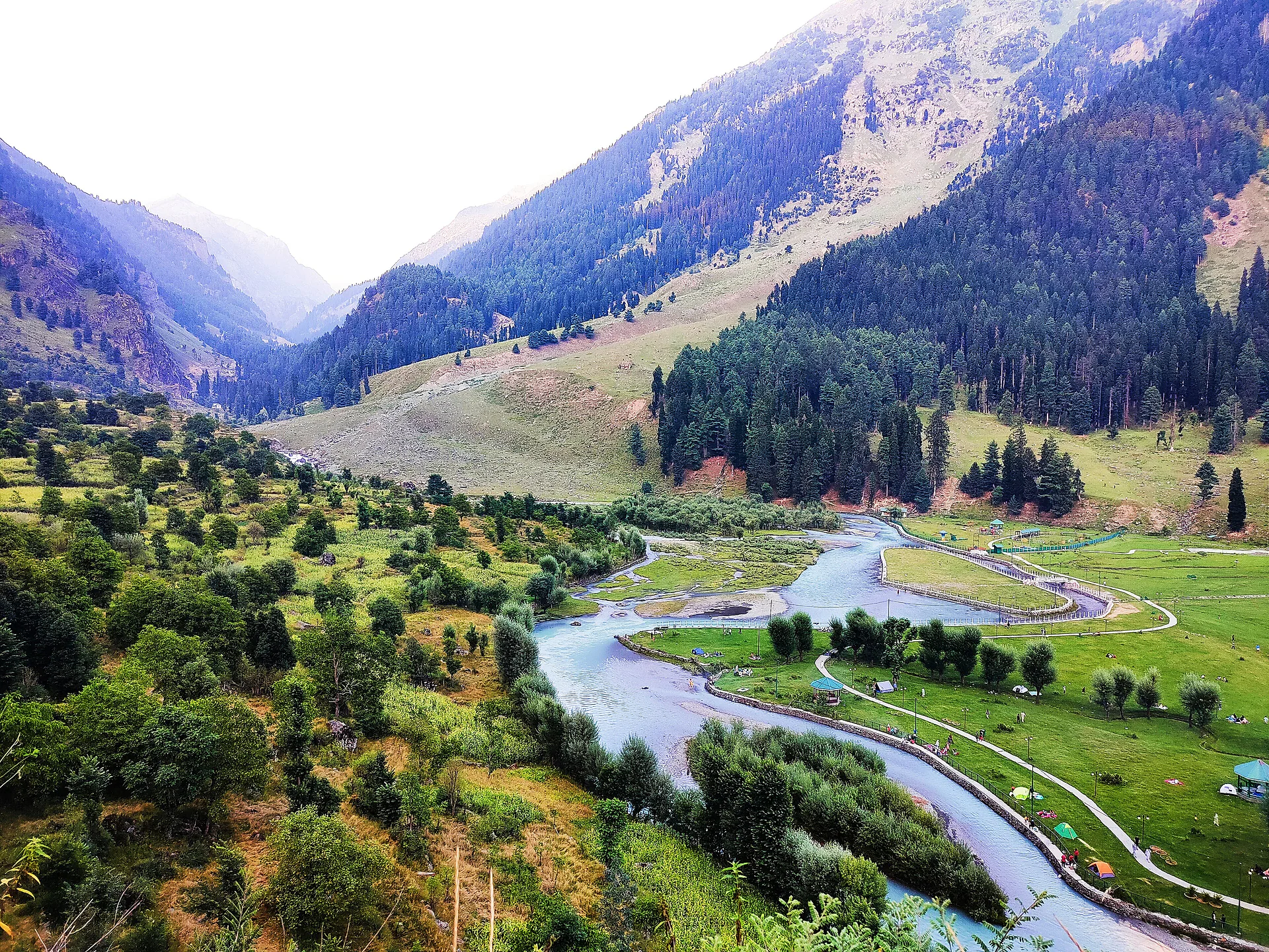 The winding stream and meadows of Betaab Valley