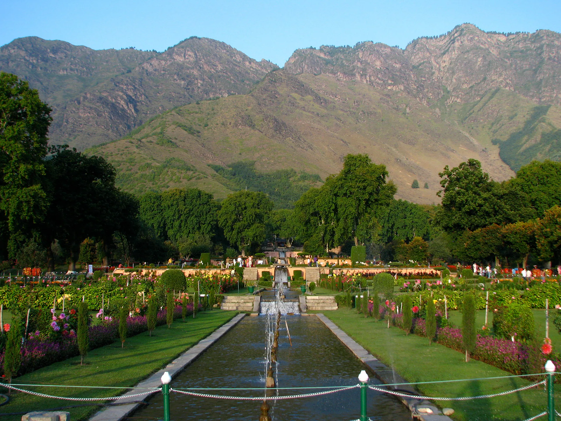 The terraced water channel of Nishat Bagh with the Zabarwan hills